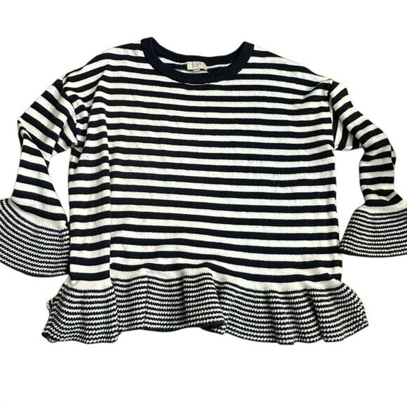 LOFT Outlet Women's Navy Blue & White Stripe Print Bell Sleeve Sweater Size XL - Picture 1 of 6